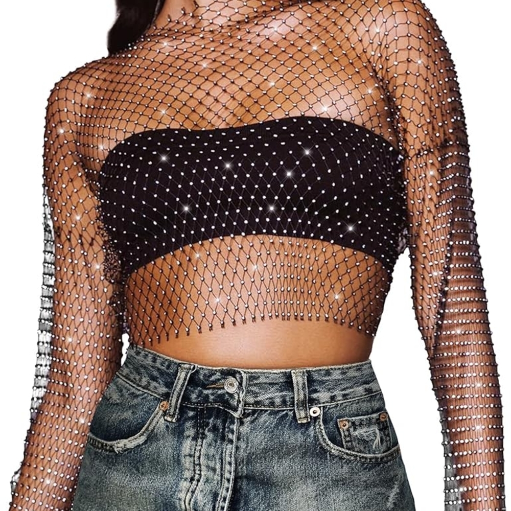 Black Mesh Crop Top